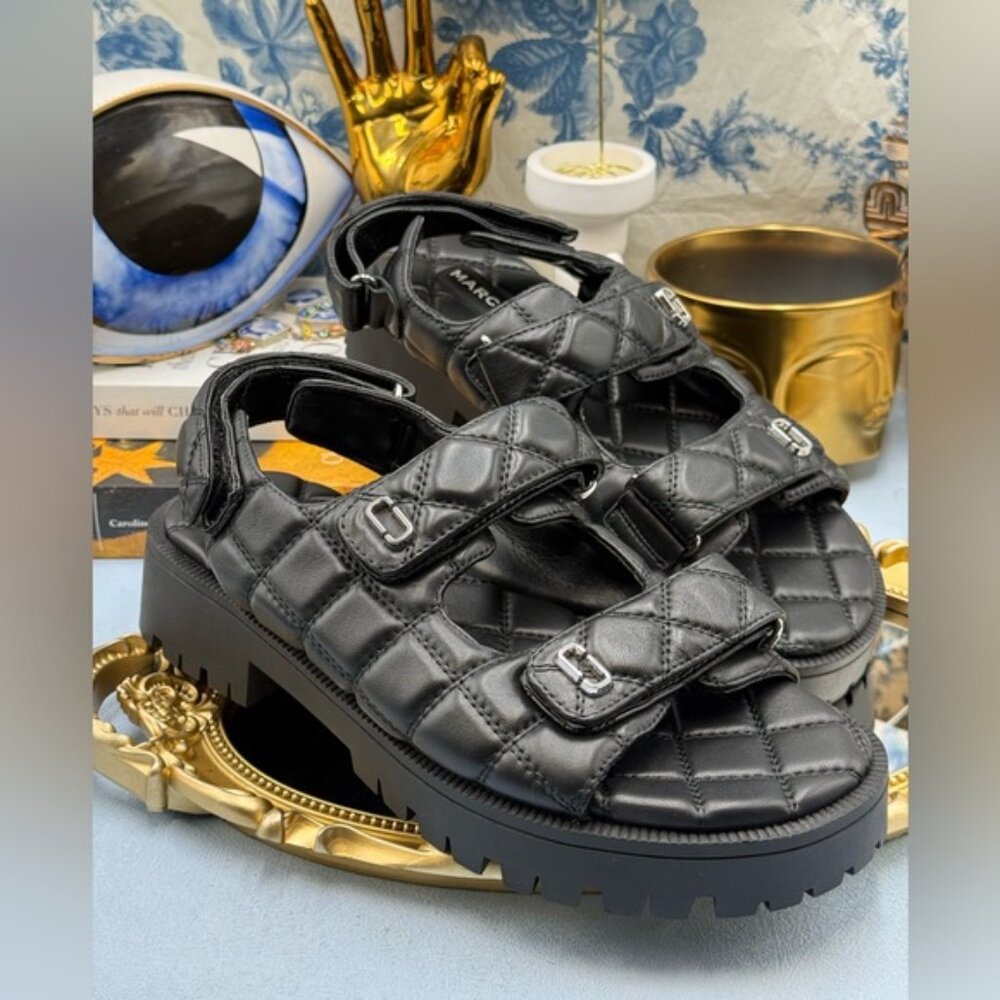 🆕 MARC JACOBS 🧿 NWOB The Quilted Sunny Leather Dad Sandals, Black - Sz 39 US 9 - Picture 4 of 16